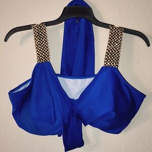 Shein Blue Bikini Top with Gold Chain Straps